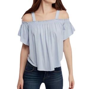 Free People Darling Off The Shoulder Knit Blouse Blue S